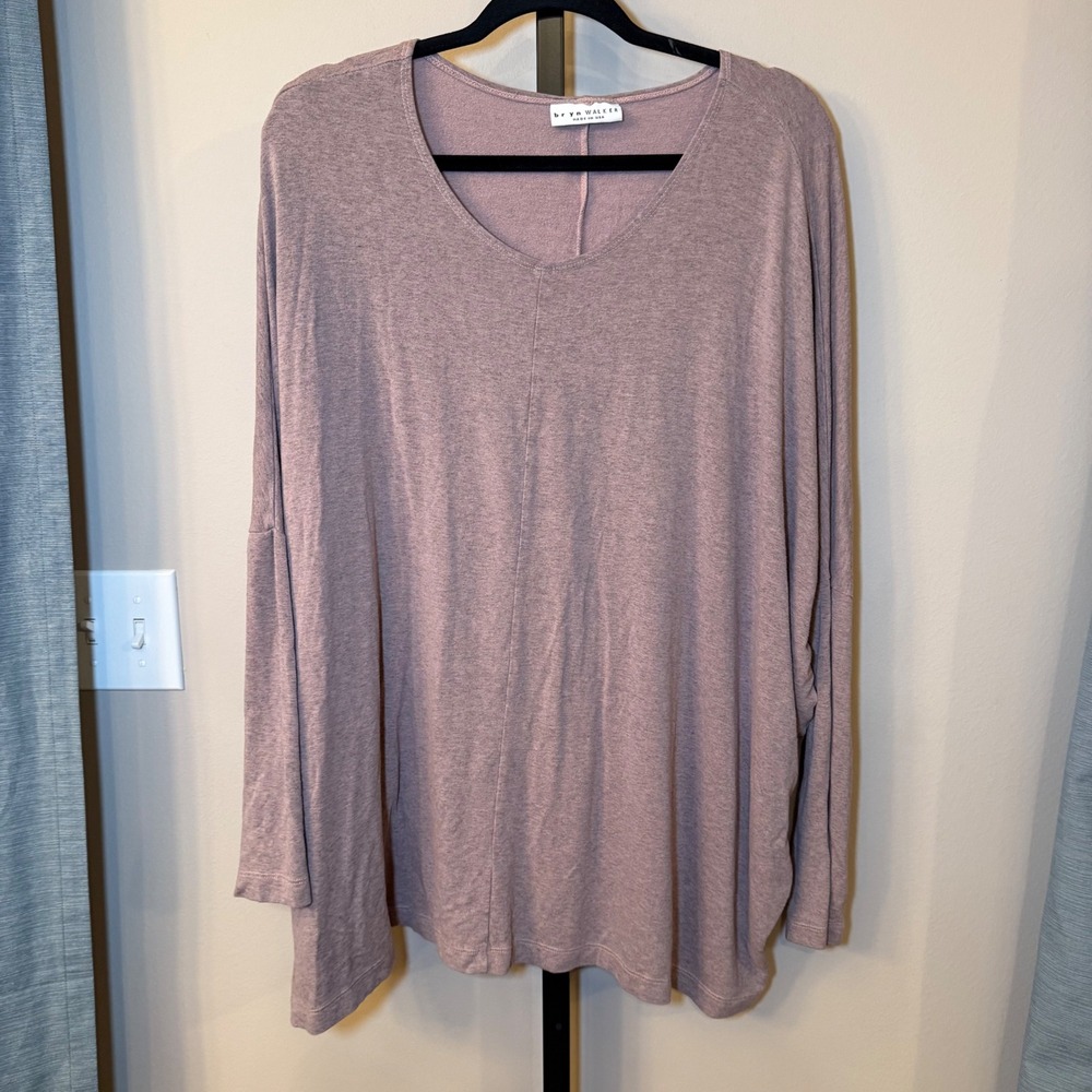 Bryn‎ Walker Tunic Blouse Lagenlook Light Purple Gray Long Sleeve Size Large